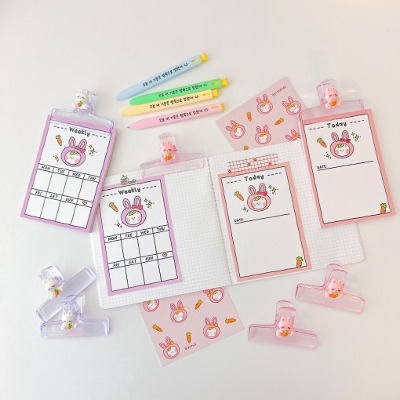 [Cute Gyuri&#039;s stationery set] Notepad + tongs + postcard + ballpoint pen